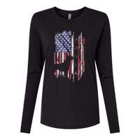 Vintage USA American Flag Boxer Dog Lover Silhouette Womens Cotton Relaxed Long Sleeve T-Shirt