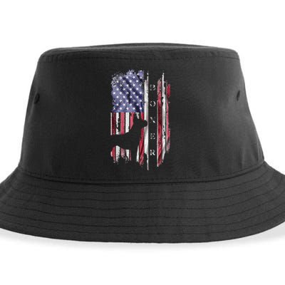 Vintage USA American Flag Boxer Dog Lover Silhouette Sustainable Bucket Hat