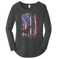 Vintage USA American Flag Boxer Dog Lover Silhouette Women's Perfect Tri Tunic Long Sleeve Shirt