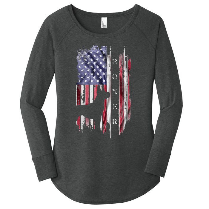 Vintage USA American Flag Boxer Dog Lover Silhouette Women's Perfect Tri Tunic Long Sleeve Shirt