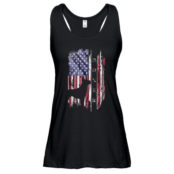 Vintage USA American Flag Boxer Dog Lover Silhouette Ladies Essential Flowy Tank