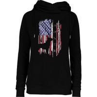 Vintage USA American Flag Boxer Dog Lover Silhouette Womens Funnel Neck Pullover Hood