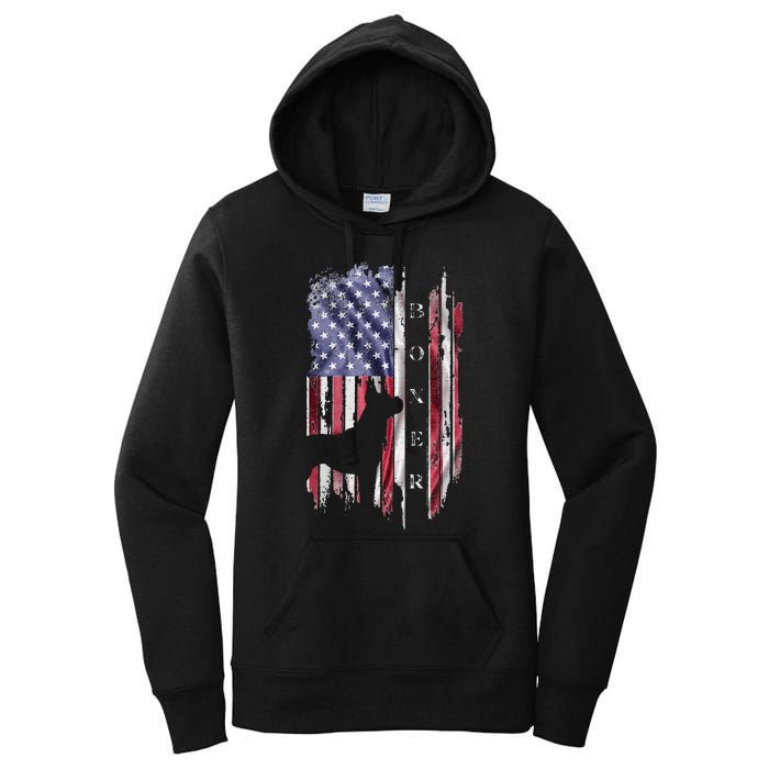 Vintage USA American Flag Boxer Dog Lover Silhouette Women's Pullover Hoodie