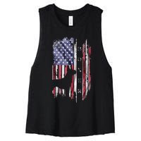 Vintage USA American Flag Boxer Dog Lover Silhouette Women's Racerback Cropped Tank