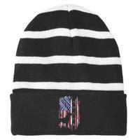 Vintage USA American Flag Boxer Dog Lover Silhouette Striped Beanie with Solid Band