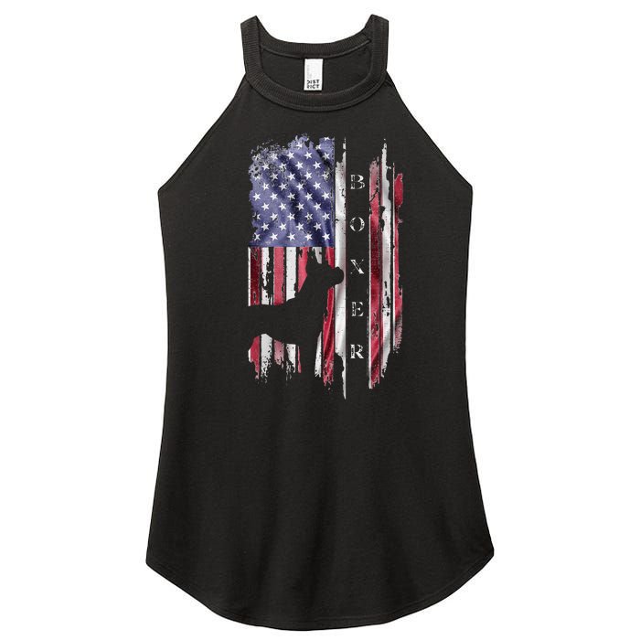 Vintage USA American Flag Boxer Dog Lover Silhouette Women's Perfect Tri Rocker Tank