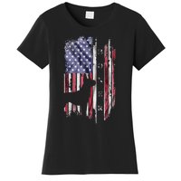 Vintage USA American Flag Boxer Dog Lover Silhouette Women's T-Shirt