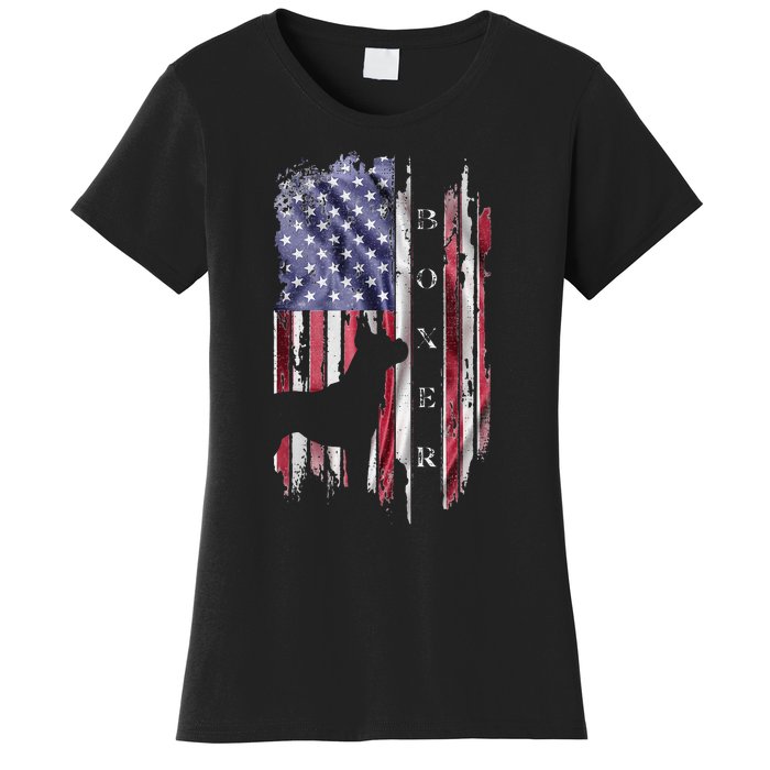 Vintage USA American Flag Boxer Dog Lover Silhouette Women's T-Shirt