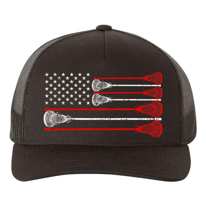 Vintage Usa American Flag Lacrosse Player Lover Patriotic Yupoong Adult 5-Panel Trucker Hat