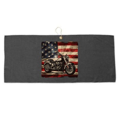 Vintage USA American Flag Motorcycle Biker Large Microfiber Waffle Golf Towel