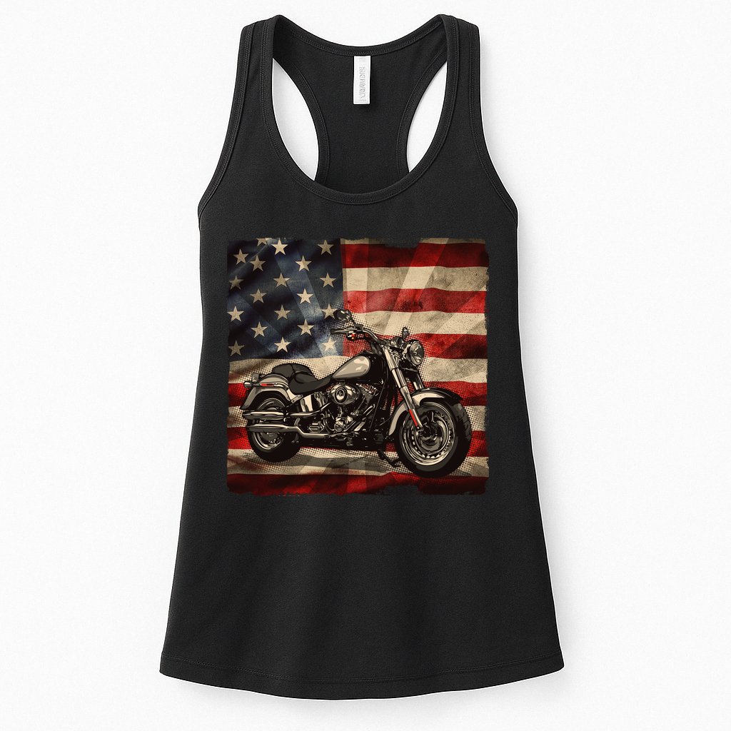 Vintage USA American Flag Motorcycle Biker Womens Tank Top