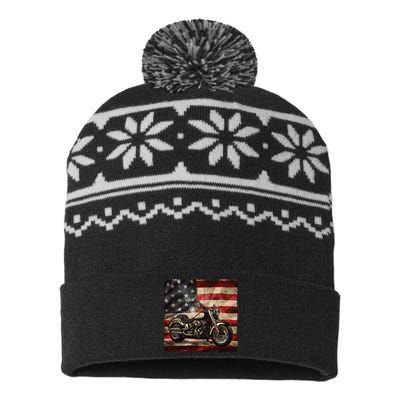 Vintage USA American Flag Motorcycle Biker USA-Made Snowflake Beanie