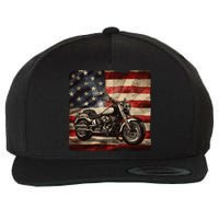 Vintage USA American Flag Motorcycle Biker Wool Snapback Cap