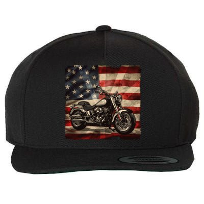 Vintage USA American Flag Motorcycle Biker Wool Snapback Cap