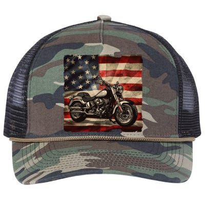 Vintage USA American Flag Motorcycle Biker Retro Rope Trucker Hat Cap