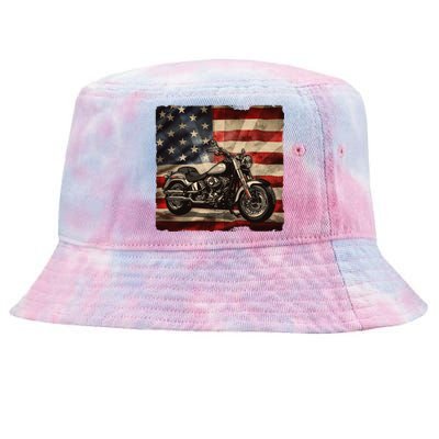 Vintage USA American Flag Motorcycle Biker Tie-Dyed Bucket Hat