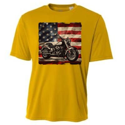 Vintage USA American Flag Motorcycle Biker Cooling Performance Crew T-Shirt