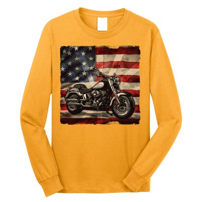 Vintage USA American Flag Motorcycle Biker Long Sleeve Shirt