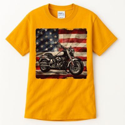 Vintage USA American Flag Motorcycle Biker Tall T-Shirt