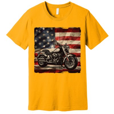 Vintage USA American Flag Motorcycle Biker Premium T-Shirt