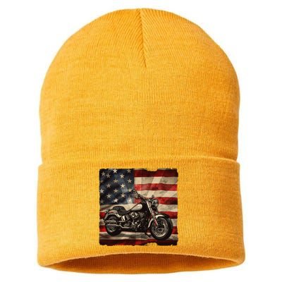 Vintage USA American Flag Motorcycle Biker Sustainable Knit Beanie