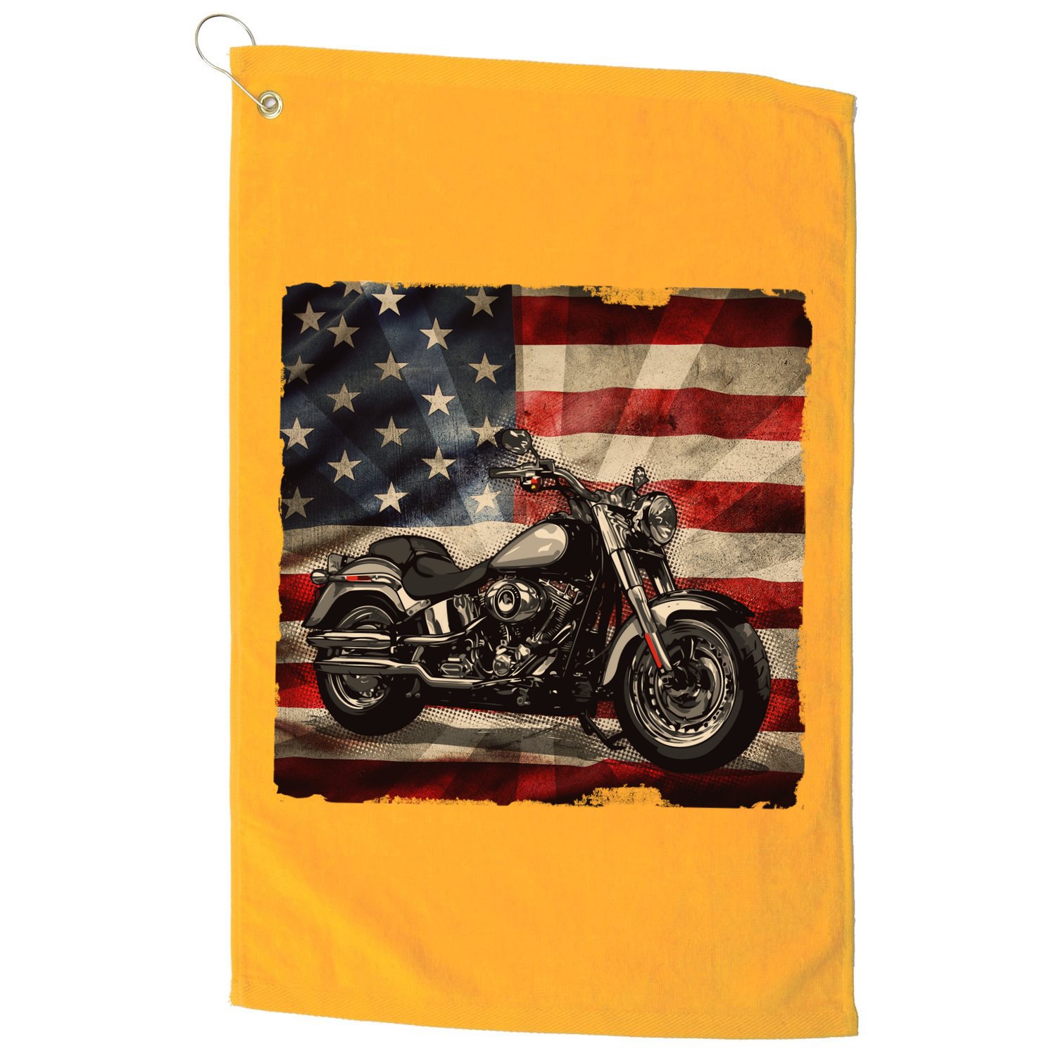 Vintage USA American Flag Motorcycle Biker Golf Towel