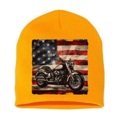 Vintage USA American Flag Motorcycle Biker Short Acrylic Beanie