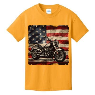 Vintage USA American Flag Motorcycle Biker Kids T-Shirt