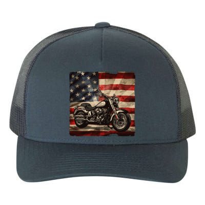 Vintage USA American Flag Motorcycle Biker Yupoong Adult 5-Panel Trucker Hat