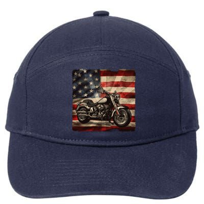 Vintage USA American Flag Motorcycle Biker 7-Panel Snapback Hat