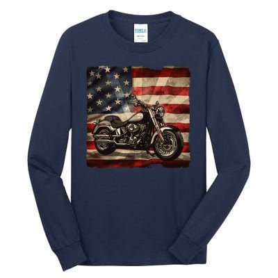 Vintage USA American Flag Motorcycle Biker Tall Long Sleeve T-Shirt