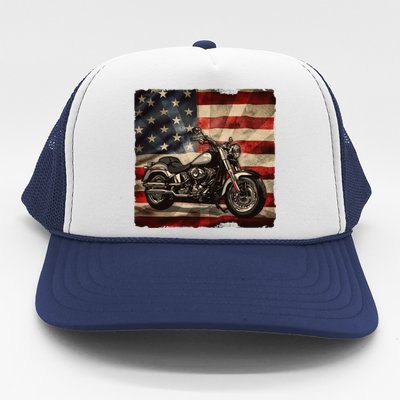 Vintage USA American Flag Motorcycle Biker Trucker Hat