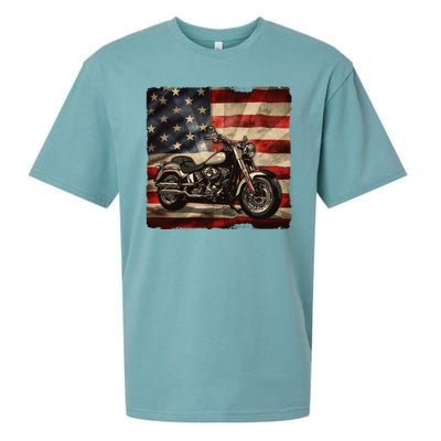 Vintage USA American Flag Motorcycle Biker Sueded Cloud Jersey T-Shirt