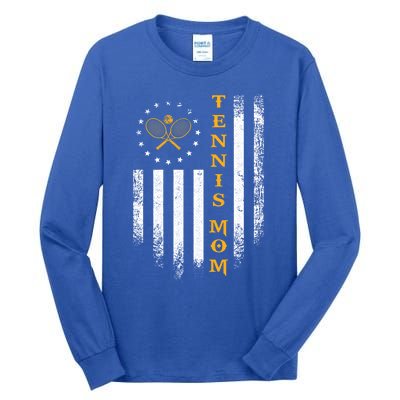 Vintage Usa American Flag Proud Tennis Player Mom Silhouette Great Gift Tall Long Sleeve T-Shirt