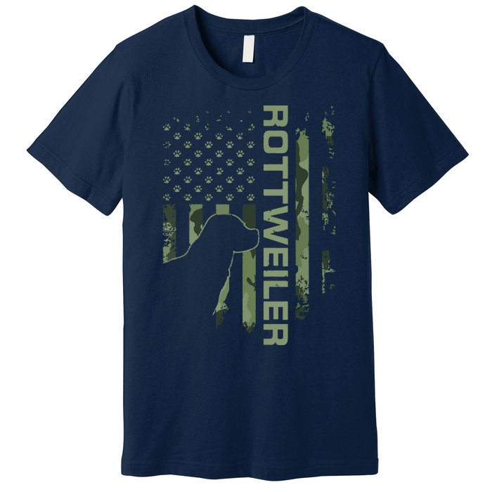 Vintage USA American Camo Flag Rottweiler Rottie Silhouette Premium T-Shirt