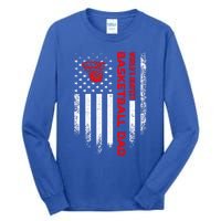 Vintage Usa American Flag World's Okayest Basketball Dad Funny Gift Tall Long Sleeve T-Shirt