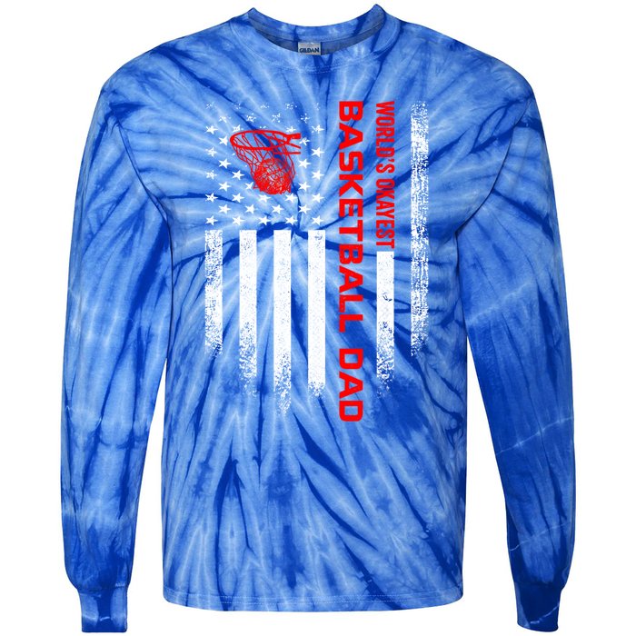 Vintage Usa American Flag World's Okayest Basketball Dad Funny Gift Tie-Dye Long Sleeve Shirt