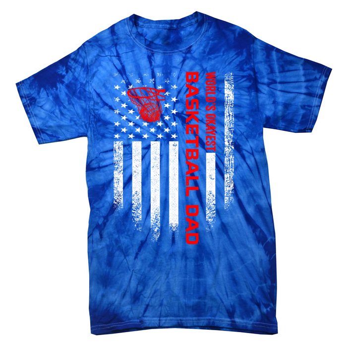 Vintage Usa American Flag World's Okayest Basketball Dad Funny Gift Tie-Dye T-Shirt