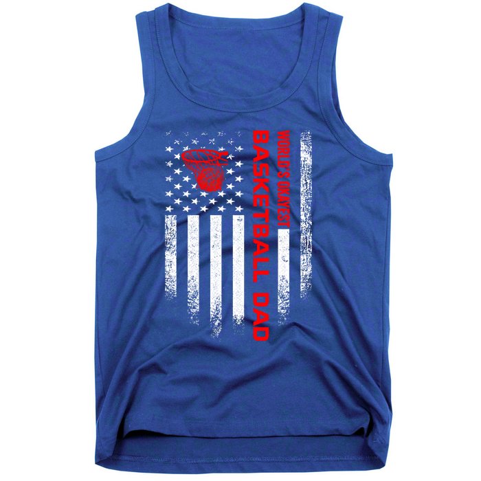 Vintage Usa American Flag World's Okayest Basketball Dad Funny Gift Tank Top