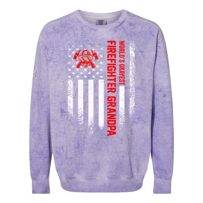 Vintage Us American Flag Worlds Okayest Firefighter Grandpa Gift Colorblast Crewneck Sweatshirt