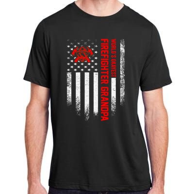 Vintage Us American Flag Worlds Okayest Firefighter Grandpa Gift Adult ChromaSoft Performance T-Shirt