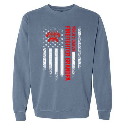 Vintage Us American Flag Worlds Okayest Firefighter Grandpa Gift Garment-Dyed Sweatshirt