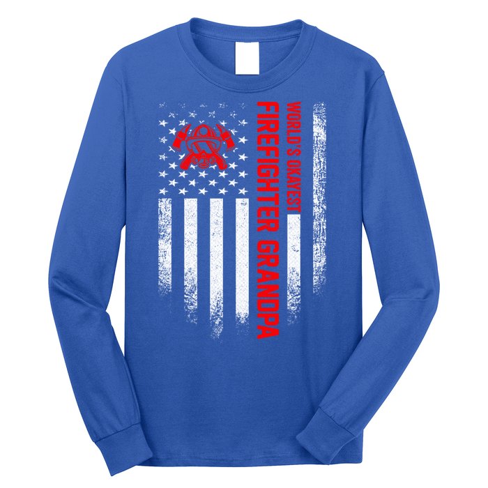 Vintage Us American Flag Worlds Okayest Firefighter Grandpa Gift Long Sleeve Shirt