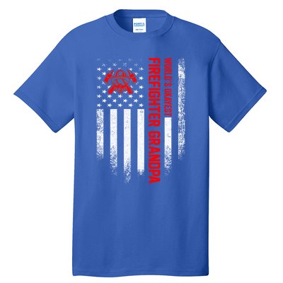 Vintage Us American Flag Worlds Okayest Firefighter Grandpa Gift Tall T-Shirt