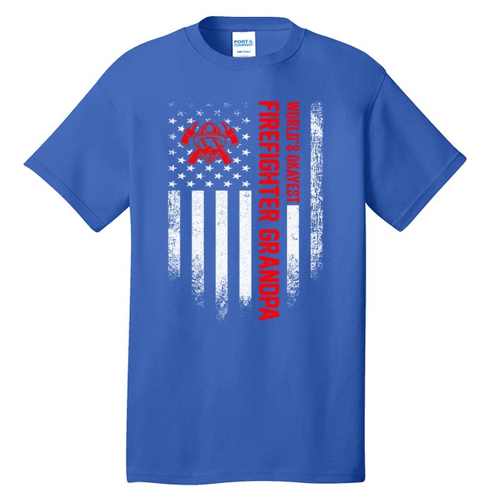 Vintage Us American Flag Worlds Okayest Firefighter Grandpa Gift Tall T-Shirt