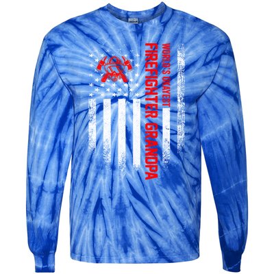 Vintage Us American Flag Worlds Okayest Firefighter Grandpa Gift Tie-Dye Long Sleeve Shirt