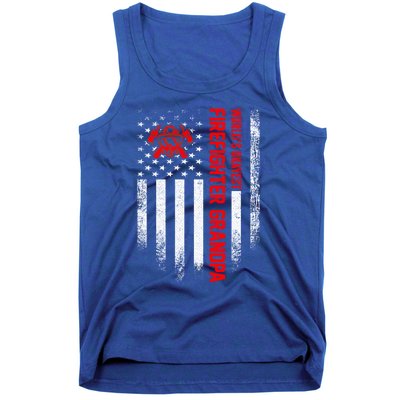 Vintage Us American Flag Worlds Okayest Firefighter Grandpa Gift Tank Top