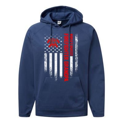 Vintage Us American Flag Worlds Okayest Firefighter Grandpa Gift Performance Fleece Hoodie