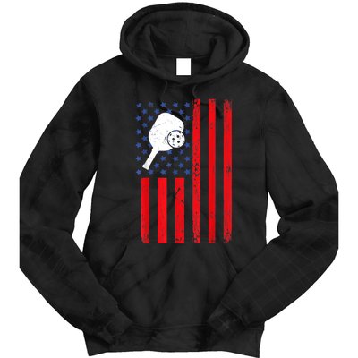 Vintage US American Flag Pickleball Player Paddleball Lover Tie Dye Hoodie