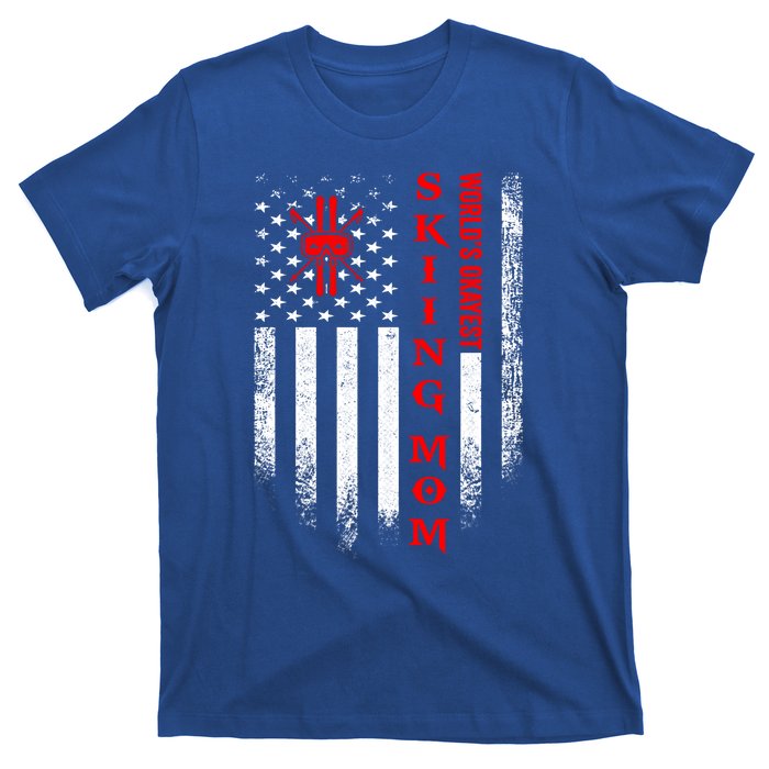 Vintage Usa American Flag World's Okayest Skiing Mom Skier Gift T-Shirt